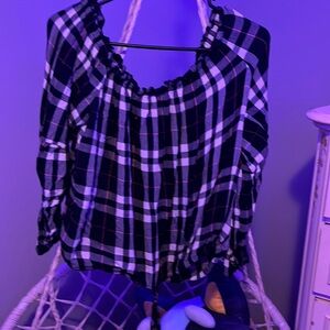 gingham off the shoulder blouse